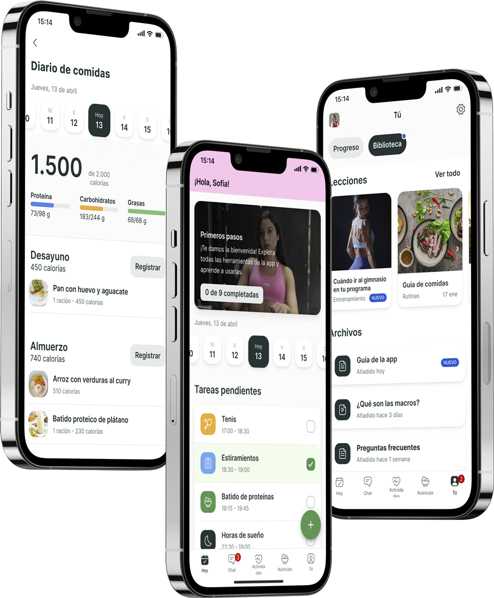 Un mockup de la app de coaching mostrando las funciones.